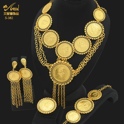ANIID Dubai Gold Color Coin Necklace Bracelet Jewelry Sets For Women African Ethiopian Bridal Wedding Luxury Jewellery Gifts