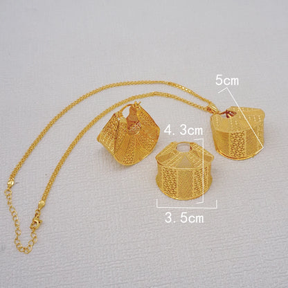 Fashion Dubai Jewelry Sets Gold Color Pendant Copper Classic Earrings Necklace For Women Daily Wear Party Anniversary Gifts