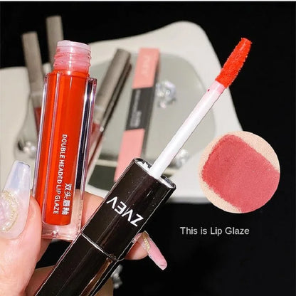 Two-in-one double-ended lip glaze  mirror gloss  matte lip mud  non-stick cup  non-fading  whitening gift