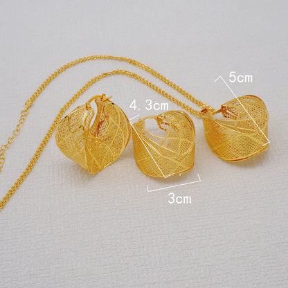 Fashion Dubai Jewelry Sets Gold Color Pendant Copper Classic Earrings Necklace For Women Daily Wear Party Anniversary Gifts