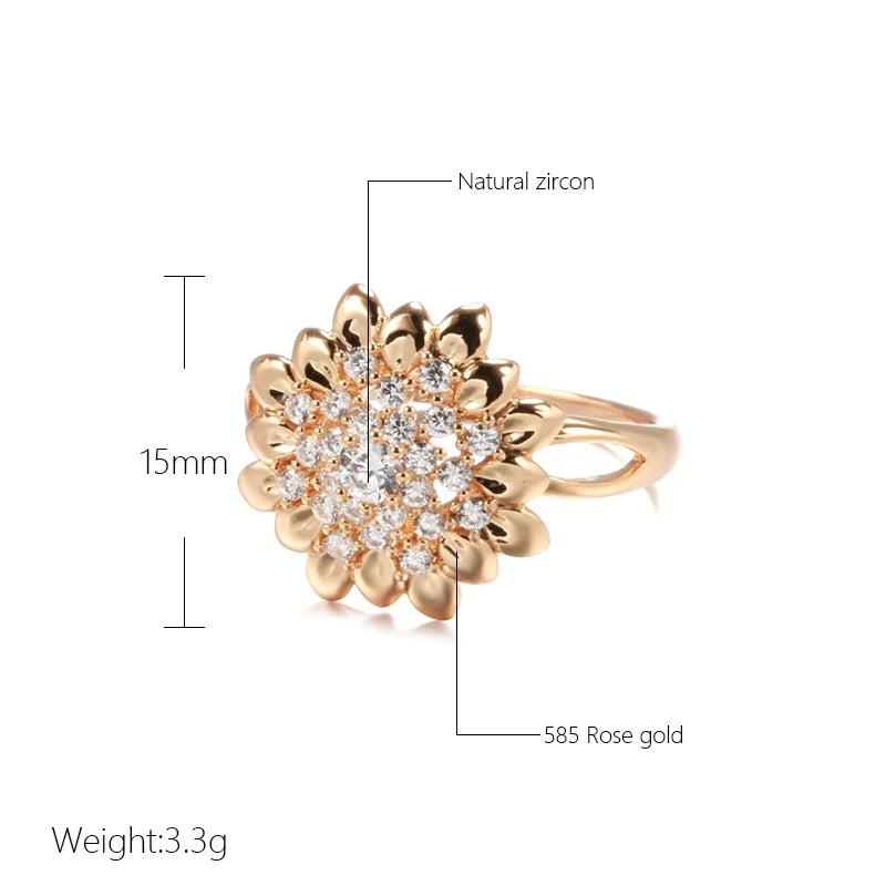 Kinel New 585 Rose Gold Flower Big Ring Fashion Creative Wedding Jewelry Natural Zircon Women Ring Unusual Vintage Jewelry