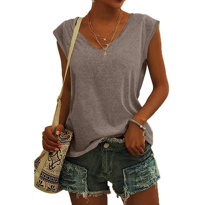 Summer Fashion Street V-neck T-shirts Women Fitness Tank Top Camisole Solid Color Breathable Cool Vest Tops Female Clothing
