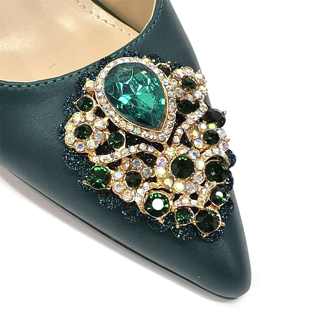 Venus Chan Italian Shoes and Bags Matching Set Elegance Party Rhinestone Pointed Toe Women's Shoes High Heel