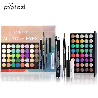 POPFEEL Makeup Set, Eye shadow Palette + Eyeliner/ Eyebrow Pen, Mascara and Makeup Brushes Set, All In One Makeup Set Box