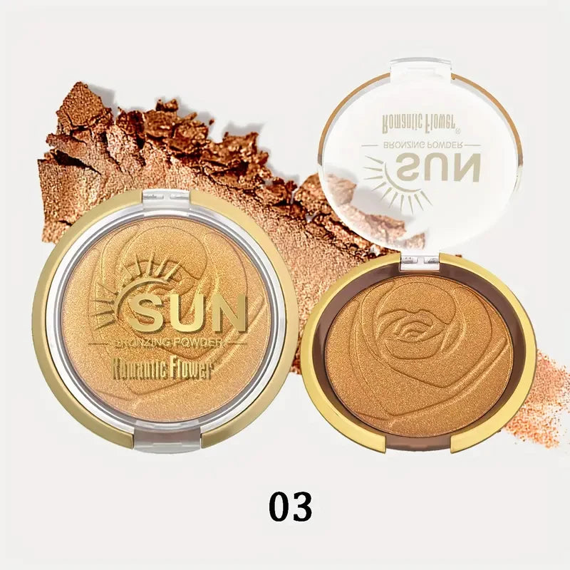 Romantic Flower Bronzing Powder For Dark Skin - 3 Colors, Shimmer Waterproof Face Makeup Highlighter, Medium Coverage, Suitable