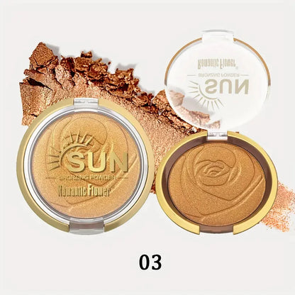 Romantic Flower Bronzing Powder For Dark Skin - 3 Colors, Shimmer Waterproof Face Makeup Highlighter, Medium Coverage, Suitable