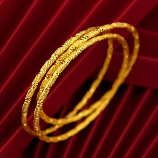 1PC 3mm Thick Circle Bracelet 24K Pure Gold Color Plated Shiny Bangles for Women Dubai Ultra Thin Bracelets Wedding Jewelry
