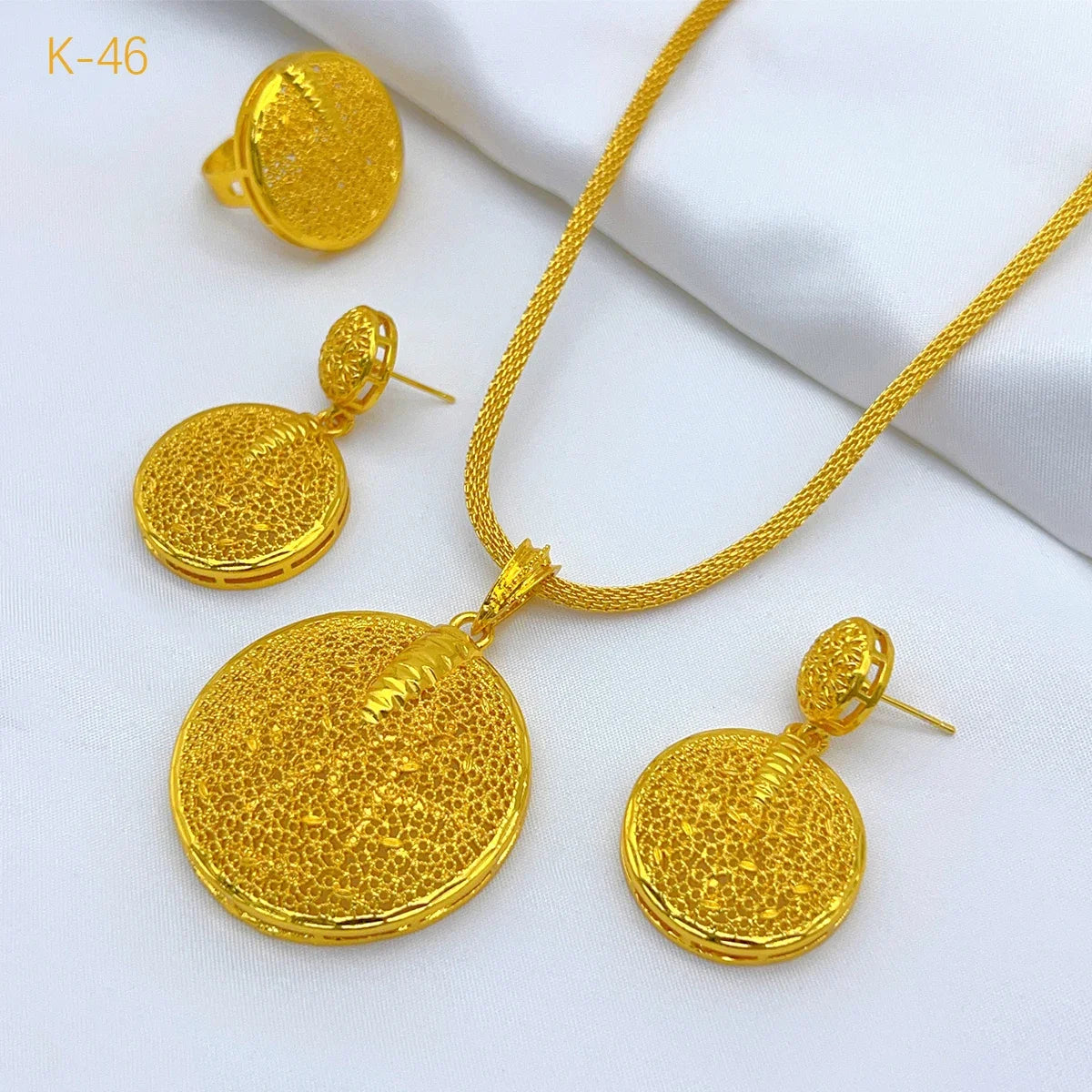 ANIID African Round Pendant Jewelry Sets For Women Dubai 24k Gold Plated Bridal Necklace Earrings Ring Indian Wholesales Gifts