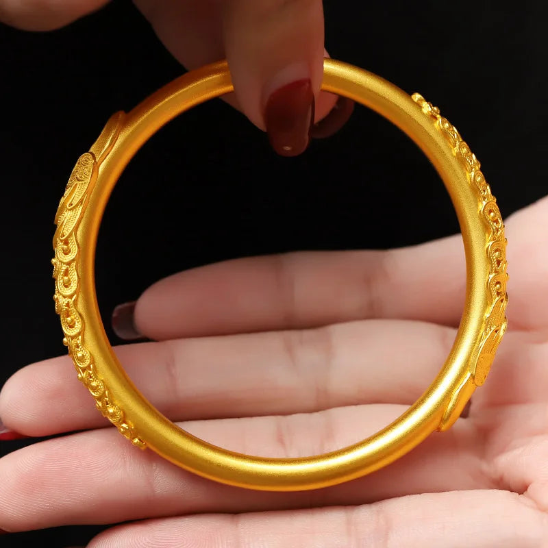 Pure  24K gold covering  bracelet dragon and phoenix bracelet for women retro inlaid peacock concubine bracelet