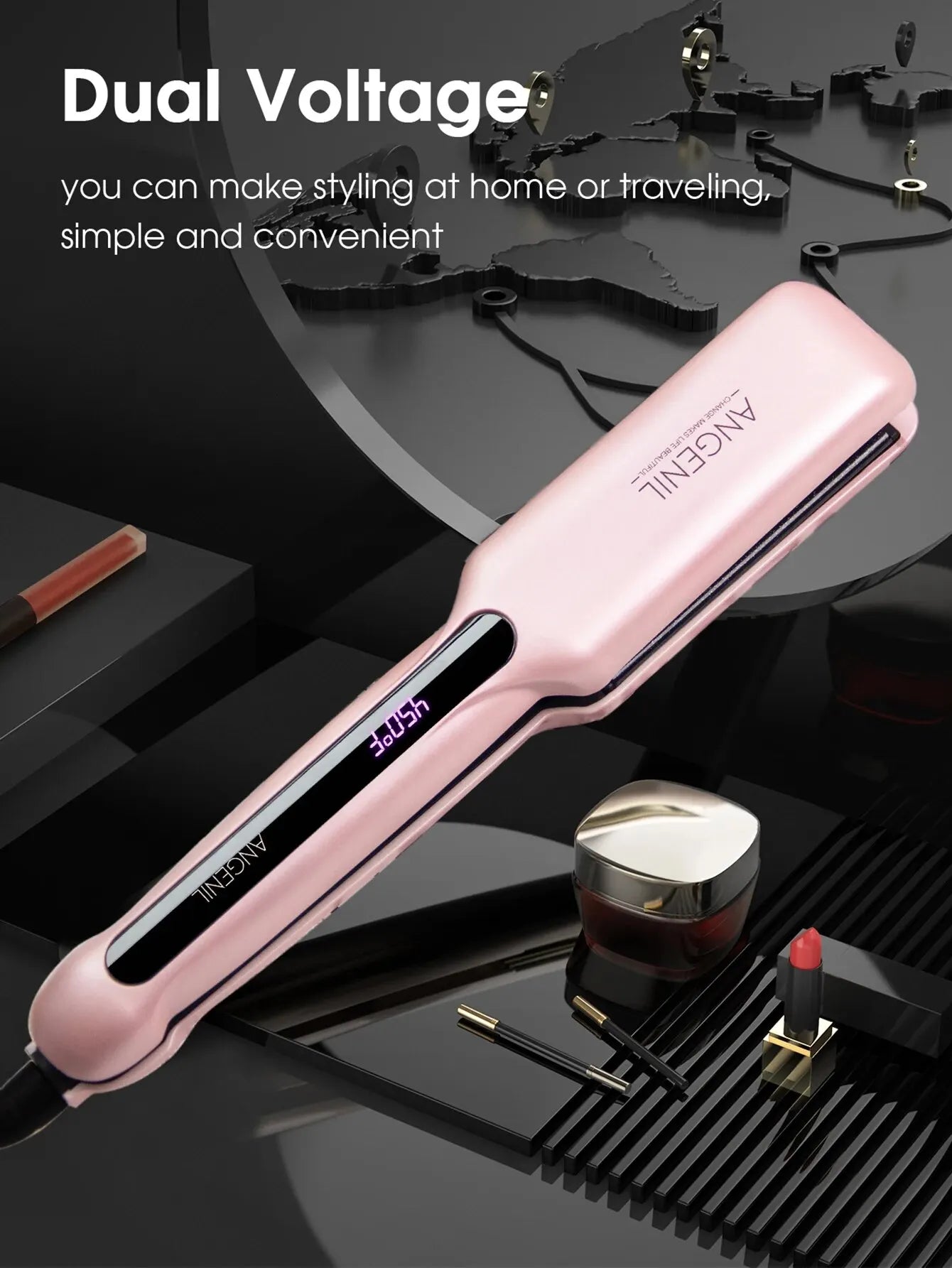 ANGENIL Flat Iron 1.6 Inch Wide Curling Iron in One, Argan Oil Dual Voltage Hair Straightener and Curler 2 in 1, Fast Heating