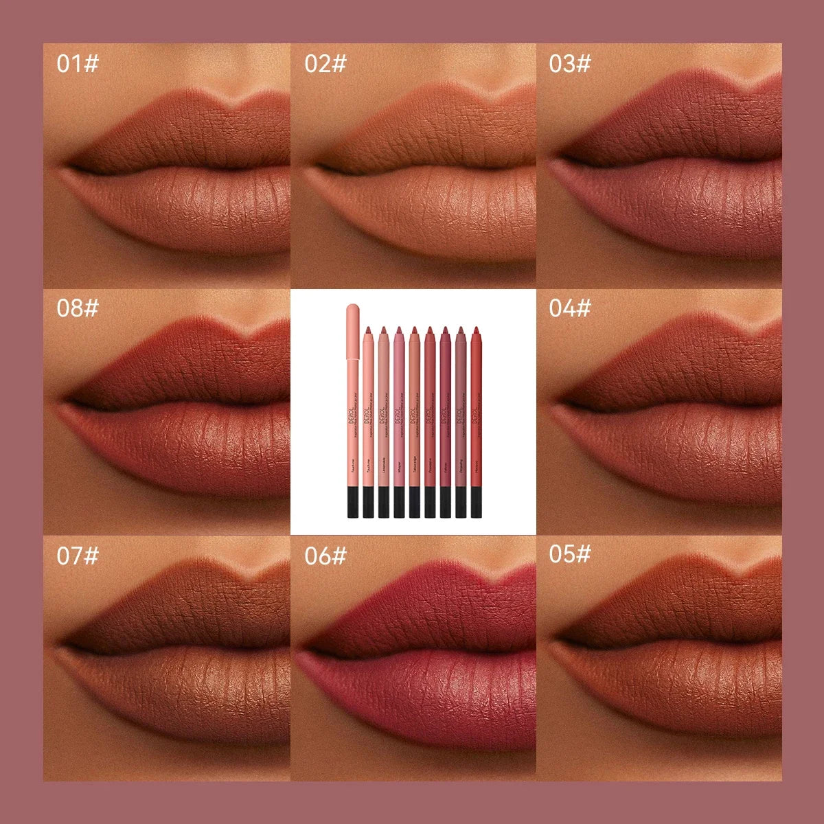 DEROL Lip liner Pencil Waterproof Nude Brown Lip Liner Lipstick Pen Matte Pink Contour Tint Lasting Non-stick Cup Lips Makeup