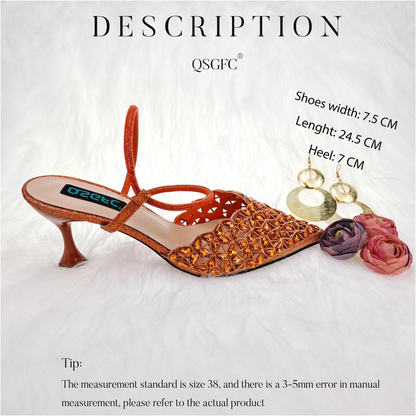 Colorful Party Ladies Shoes and Bag  Italian Pointed Cutout Design High Heels Bag with Drop-Shaped Rhinestones