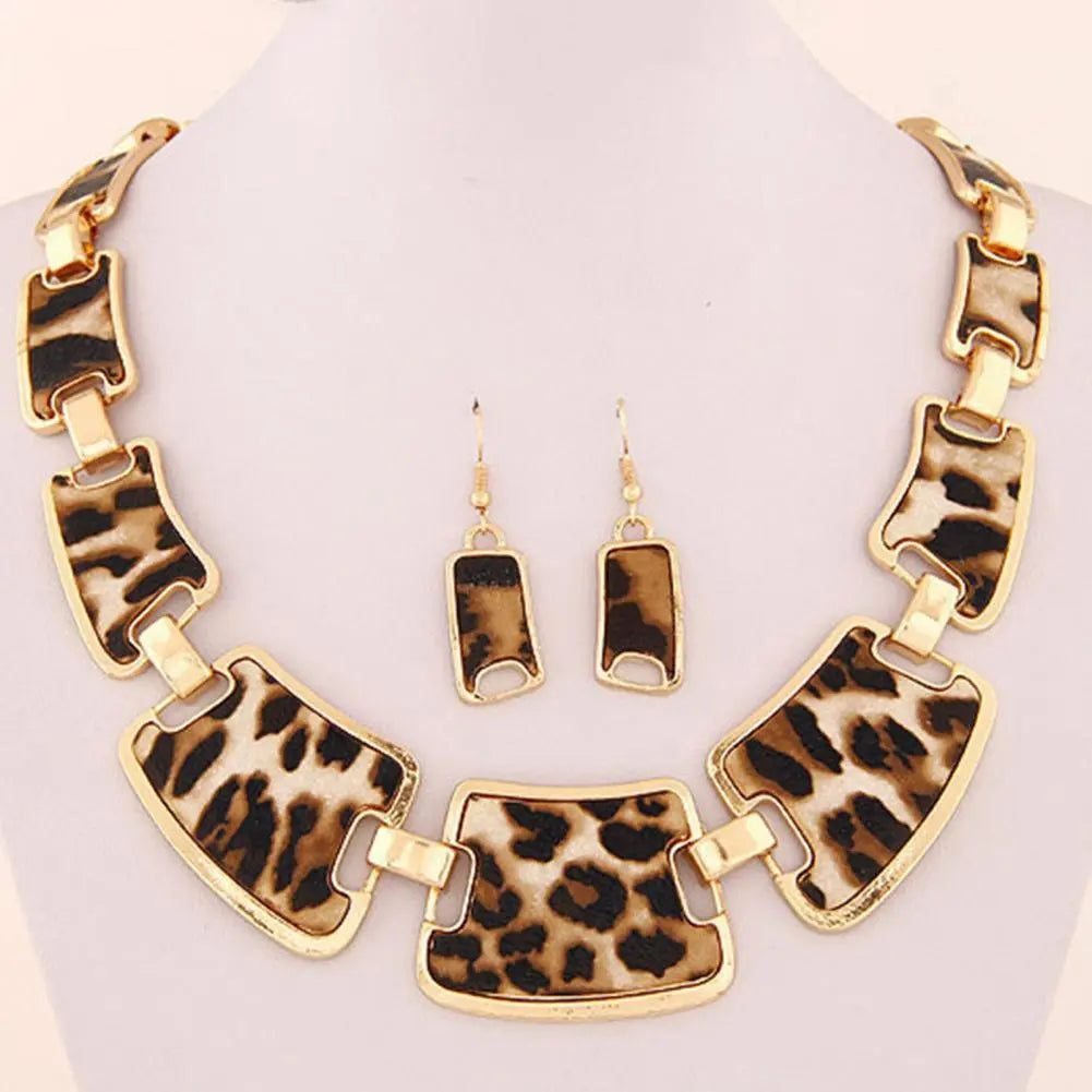 Hook Earrings 1 Set Statement Necklace Exaggerated Big Luxury Elegant Retro Leopard Women Kit Fashion Jewelry