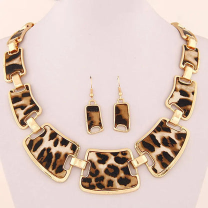 Hook Earrings 1 Set Statement Necklace Exaggerated Big Luxury Elegant Retro Leopard Women Kit Fashion Jewelry