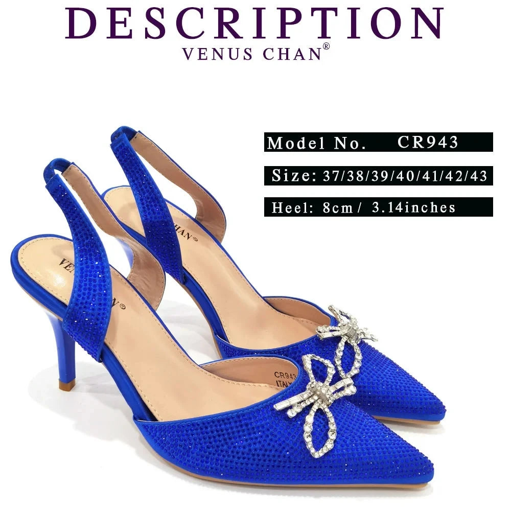 New Style Blue Color Elegant High Heels Popular Design Ladies Shoes Matching Bag Set