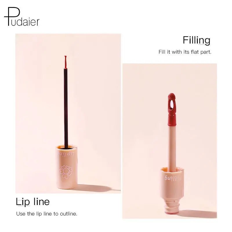 Pudaier Double-Ended Liquid Matte Lipstick Delicate Smooth Lip Line Lip Gloss Moisturizing Lip Cosmetic Makeup