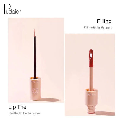 Pudaier Double-Ended Liquid Matte Lipstick Delicate Smooth Lip Line Lip Gloss Moisturizing Lip Cosmetic Makeup