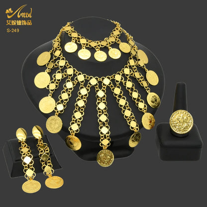 ANIID Dubai Gold Color Coin Necklace Bracelet Jewelry Sets For Women African Ethiopian Bridal Wedding Luxury Jewellery Gifts