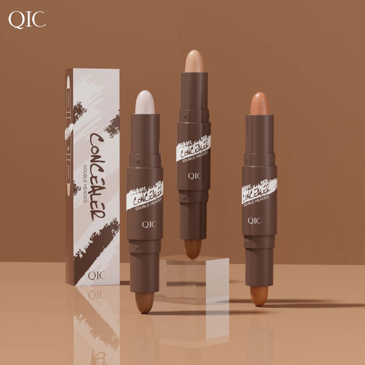 QIC Brown Tube Dual Ended Finishing Stick Concealer Shadow Face Contouring Concealer Stick