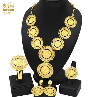 ANIID Dubai Gold Color Coin Necklace Bracelet Jewelry Sets For Women African Ethiopian Bridal Wedding Luxury Jewellery Gifts