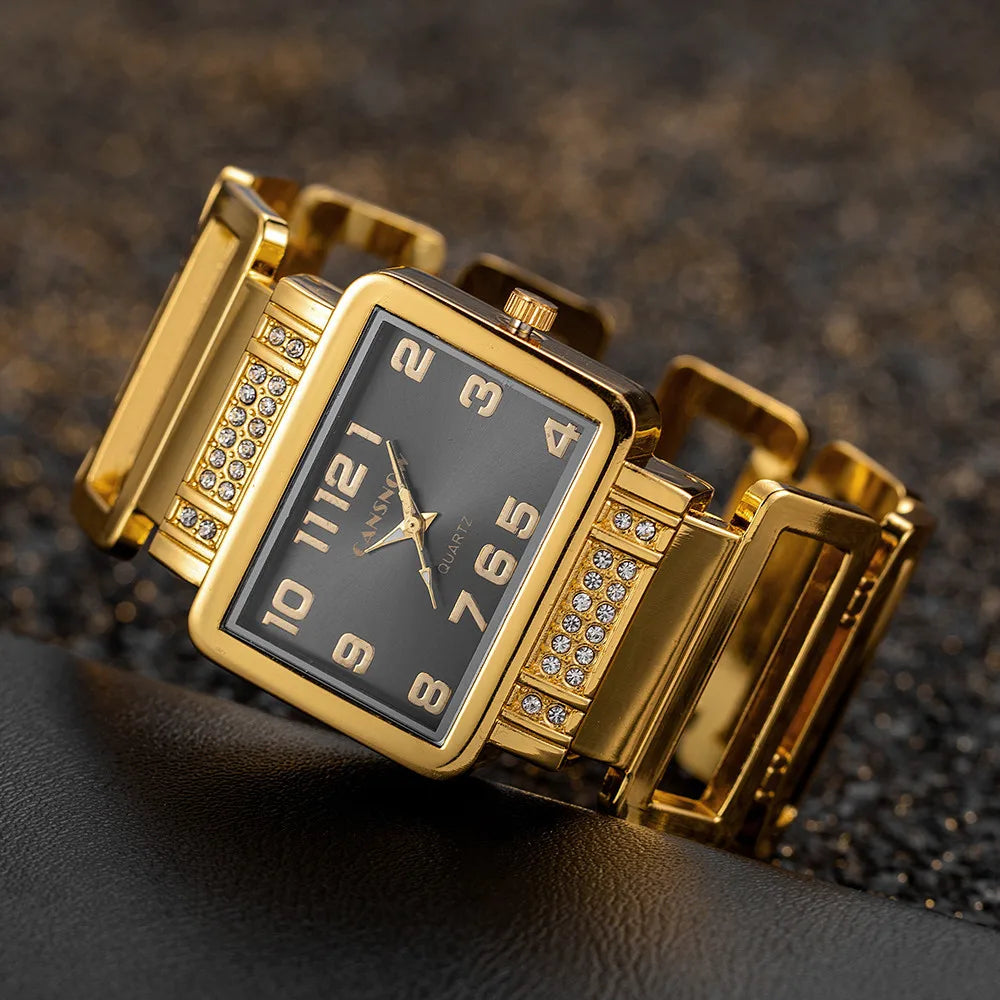 Women's Watch Luxury Gold and Silver Bracelet Watch Personalized Women's Rectangular Dial Clock