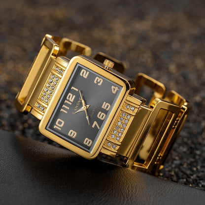 Women's Watch Luxury Gold and Silver Bracelet Watch Personalized Women's Rectangular Dial Clock