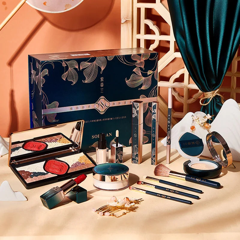 Spring and Jingming Style Makeup Gift Box Lipstick Cushion Foundation Full Set Beauty Set Box Chinese Style Makeup Gift Box