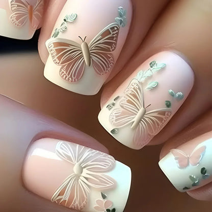 24Pcs Mid-length Ballet False Nails Red Love Pattern Design Press on Nails Simple Wearable Finished Coffin Fake Nail Tips