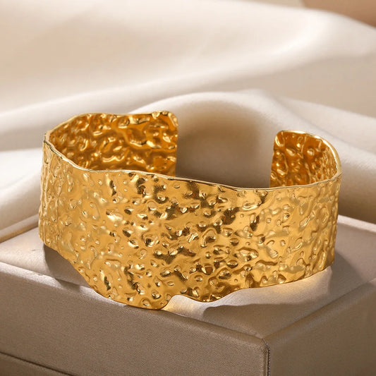 Double Twist Wide Bangles For Women Gold Color Stainless Steel Open Adjustable Cuff Bangle Fashion Jewelry