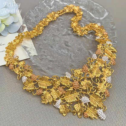 Women Nigerian Design 18K Gold Plated Jewelry Set Necklace Drop Earrings Bracelet Ring Trendy Bridal Wedding Party accessories