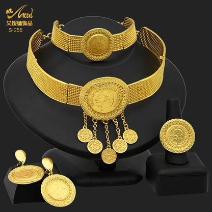 ANIID Dubai Gold Color Coin Necklace Bracelet Jewelry Sets For Women African Ethiopian Bridal Wedding Luxury Jewellery Gifts