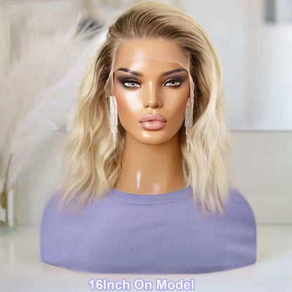Synthetic Wig Ombre Short Wavy Blonde Lace Front Bob Wigs For Women Cosplay Colored Wig 150% Density Glueless