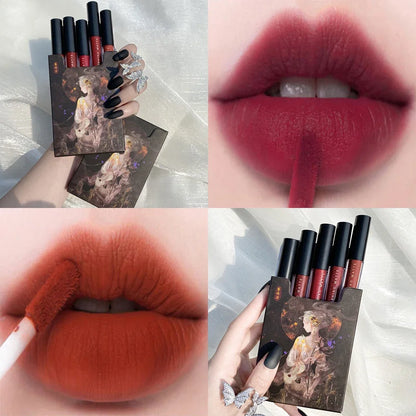 Lip Glaze Box Lipstick Matte Velvet Lipsticks Party Lipstick Nonstick Cup Lip Gloss Lips Makeup Waterproof Cosmetics 5Pcs/Set