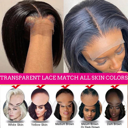 5x5 Closure Glueless Wig Straight Short Bob 13x6 HD Transparent Lace Front Wig 250% 13x4 Lace Frontal Human Hair Wigs Preplucked