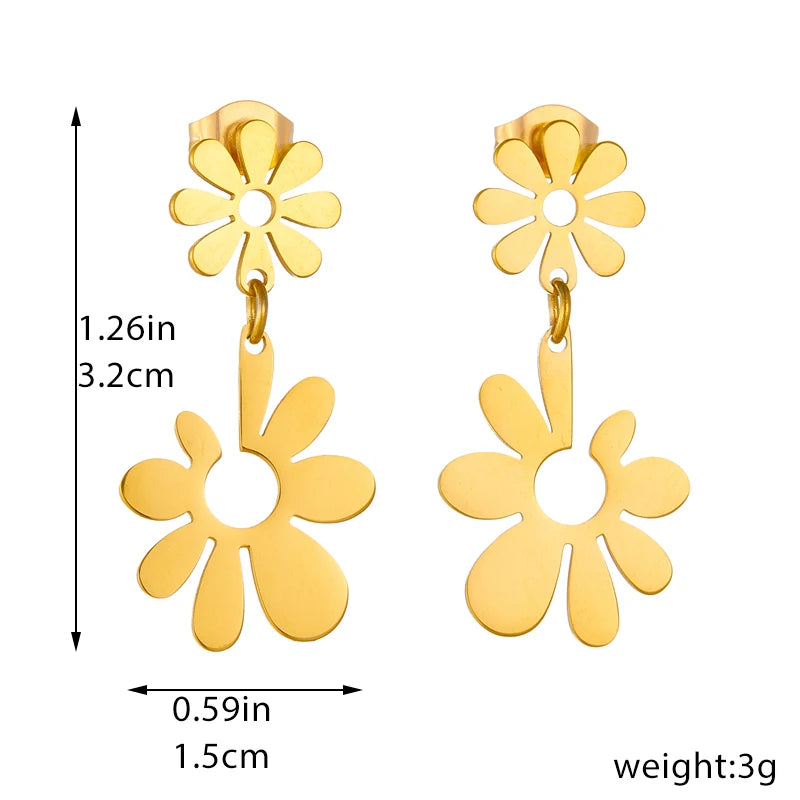 DIEYURO 316L Stainless Steel Snake Flower Round Drop Earrings For Women Fashion 2-Color Ear Jewelry Holiday