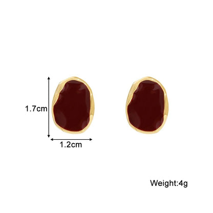 New Trend Wine Red Enamel Women's Stud Earrings Geometric Statement Female Small Earrings Unique Design Unusual Earrings