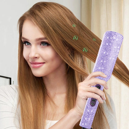 RUCHA Rhinestones Hair Straightener 240°C Fast Heat UP Titanium Wide Plate Flat Iron LCD Display Hair Styling Tool For Gift Travel