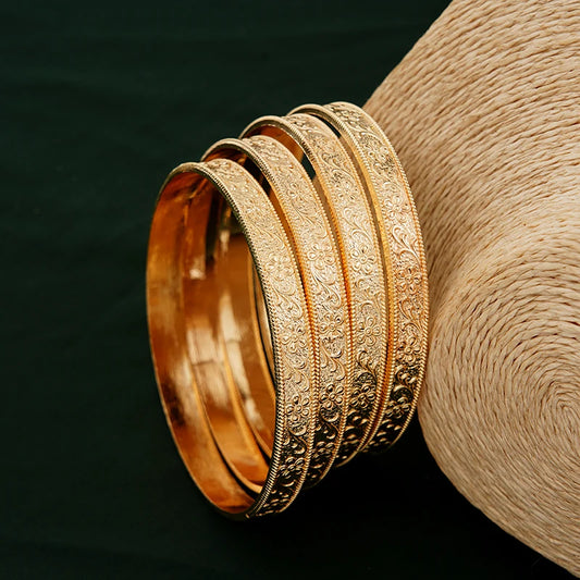Herseygold Middle East Flower Carved Hand Bangles Gold Color Arabic Dubai Bridal Charm Bracelet Bangle Metal Jewelry Accessories for Women