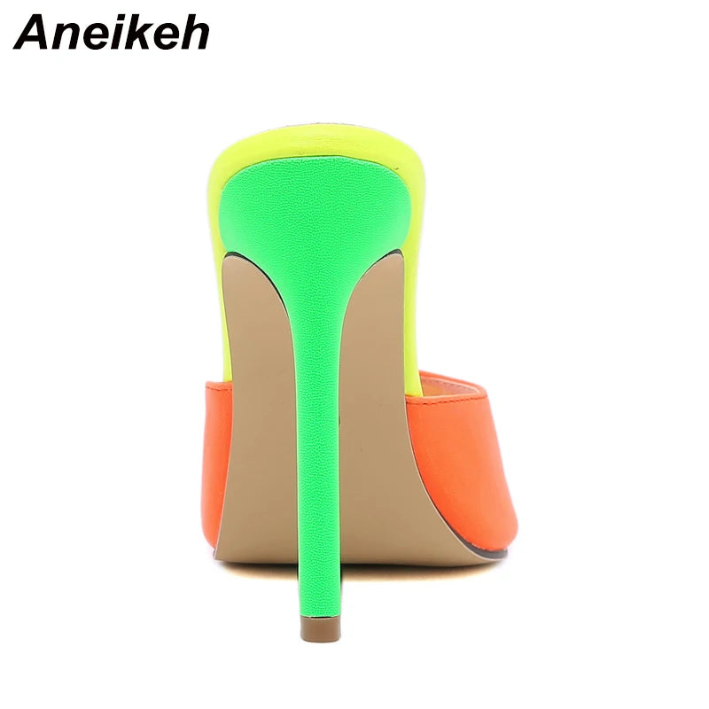 Aneikeh Orange Sandals Mules High Heels Pointed Toe Heels For Women Summer Slippers Lady Party Sandals Shoes Stripper