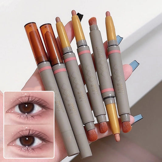 Double Ended Silky Matte Eye Shadow Stick Rose Brown Glitter Nude Eyeshadow Pen With Eye Shadow Halo Dye Brush 2 in 1