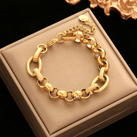 EILIECK 316L Stainless Steel Thick Bracelet For Women Trendy 18K Gold Plated Wrist Chain Waterproof Jewelry Party Bijoux