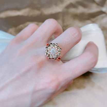 Kinel New 585 Rose Gold Flower Big Ring Fashion Creative Wedding Jewelry Natural Zircon Women Ring Unusual Vintage Jewelry