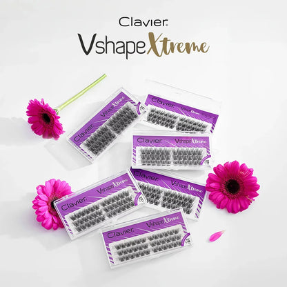 CLAVIER New Arrival Vshape Xtreme Cluster Eyelashes C curling 48 Clusters In One Tray Wide Stem Individual Lash