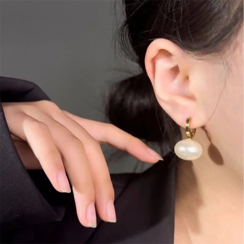 EILIECK 316L Stainless Steel Pearl Earrings For Women Fashion New Holiday Gold Color Waterproof Ear Jewelry
