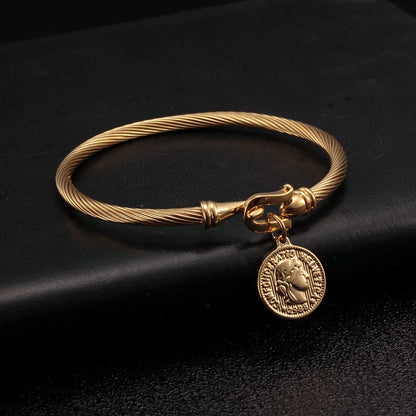 Stainless Steel Queen Coin Gold Plated Trendy Bracelets For Men Women Wedding Hook Closure Bangle Jewelry Birthday