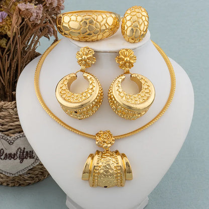 Dubai Style Necklace Earrings Jewelry Set for Women Gold Color Metal Dubai Big Exaggerated Hoop Earrings Punk Jewelry Accessories