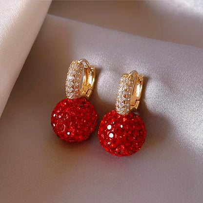The New Fashion Jewelry Full Rhinestone Red Ball Earrings Earrings for Women