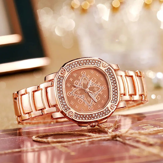Gold Stainless Steel Fashion Women Watches New Luxury Ladies watches Rome Quartz Watch