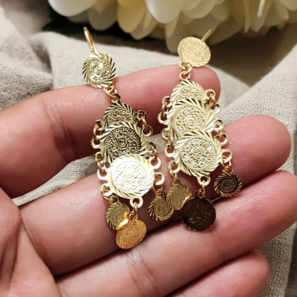 Coin Gold Color Earring For Women Arab Charm Pendant Earrings Banquet Jewelry Coin Earrings