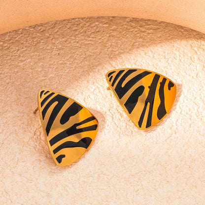 ANENJERY 316L Stainless Steel Tiger Stripe Necklace Earring Ring For Women Vintage New Trend Jewelry Set